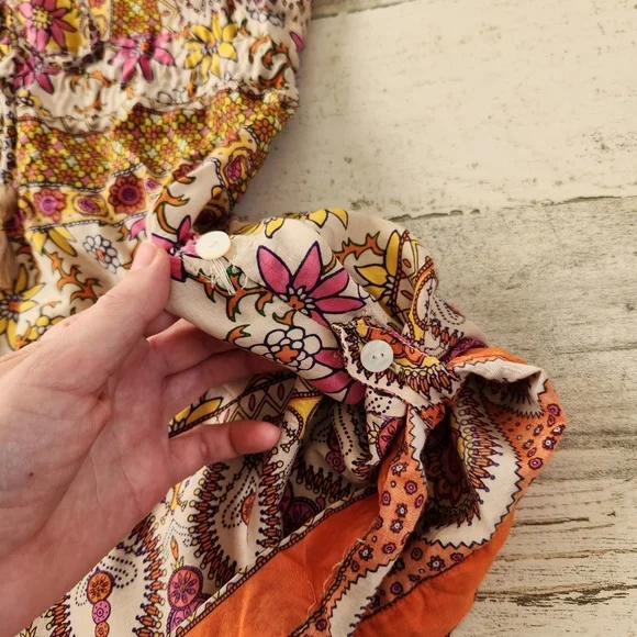 Spell Blossom Bohemian Floral Romper Orange Yellow Size Small - Picture 10 of 13